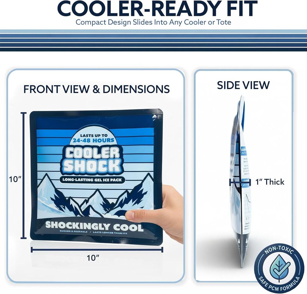 Cooler Shock Prefilled Gel Ice Packs, Medium 10" x 10", 2 Pack — view 3