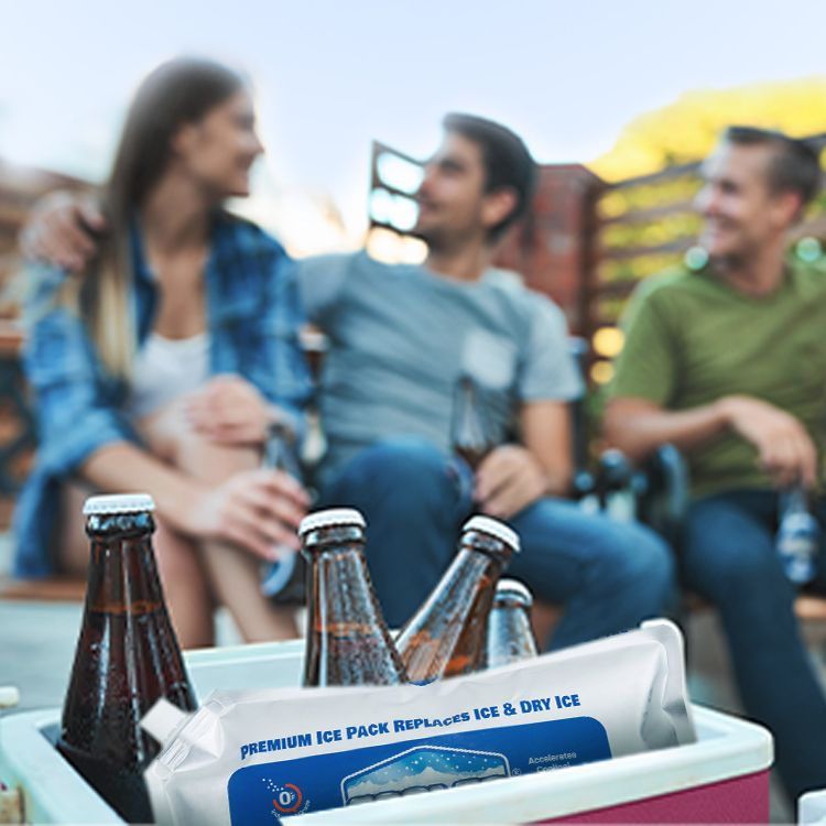 friends with cooler of cold drinks